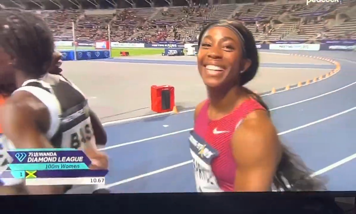 Shelly-Ann Fraser-Pryce equals her own World Lead & New Meet Record of 10.67s (0.5) to win the women's 100m at the Paris Diamond League